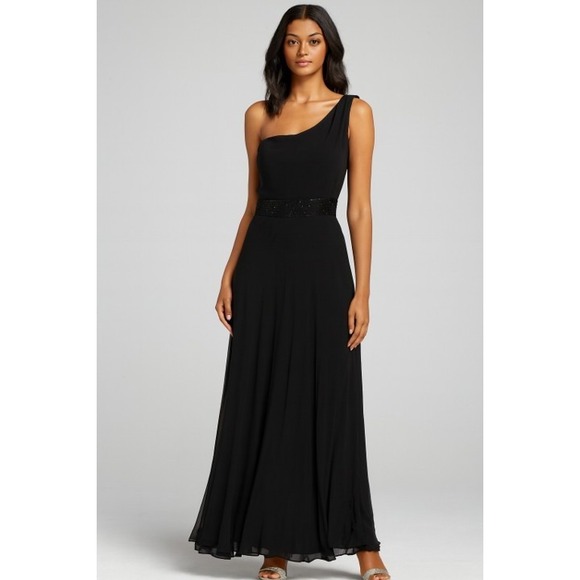 Donald Deal Dresses & Skirts - Donald Deal Black One Shoulder Beaded Waist Maxi Dress Formal Evening Gown Sz 6